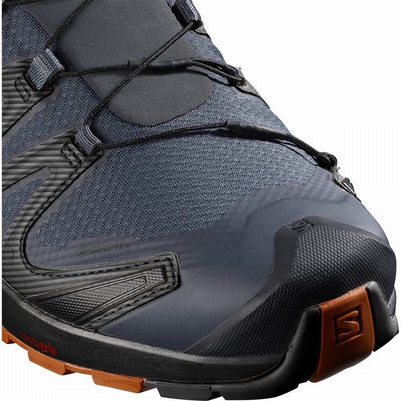 Men's Salomon XA PRO 3D V8 GORE-TEX WIDE Trail Running Shoes Dark Blue / Black | QSMLNB-738