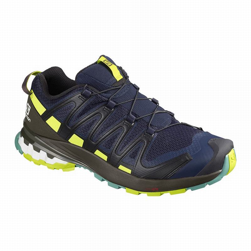 Men\'s Salomon XA PRO 3D V8 Hiking Shoes Navy / Light Green | XWKGSQ-762