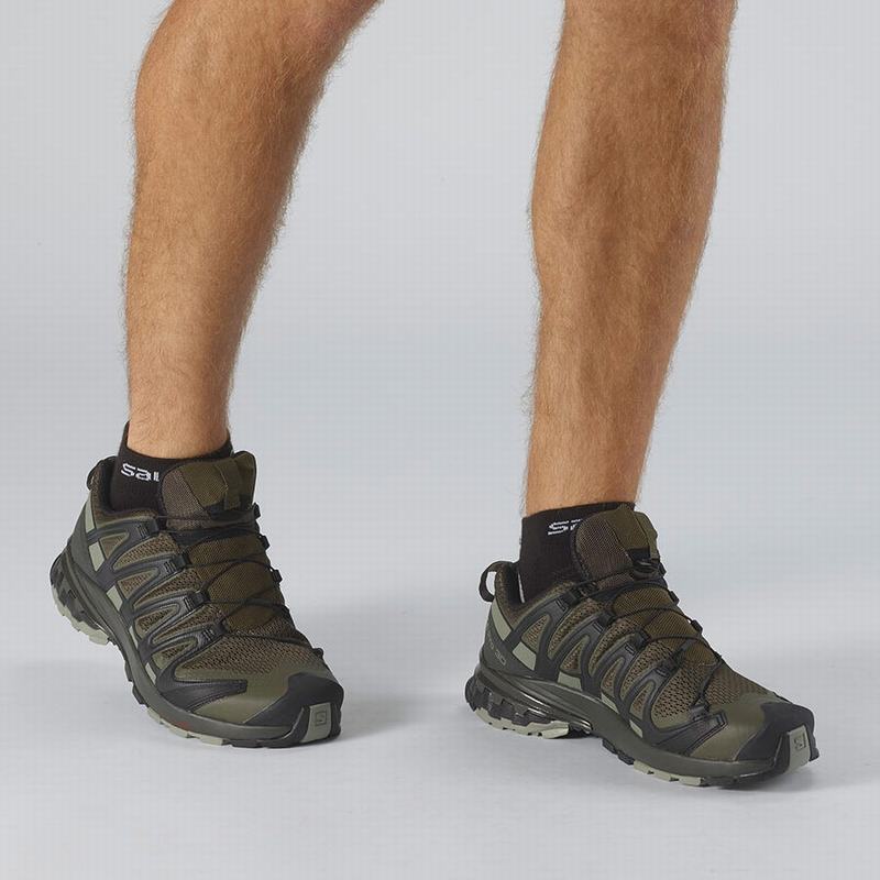 Men's Salomon XA PRO 3D V8 WIDE Hiking Shoes Olive | EMUDTC-956