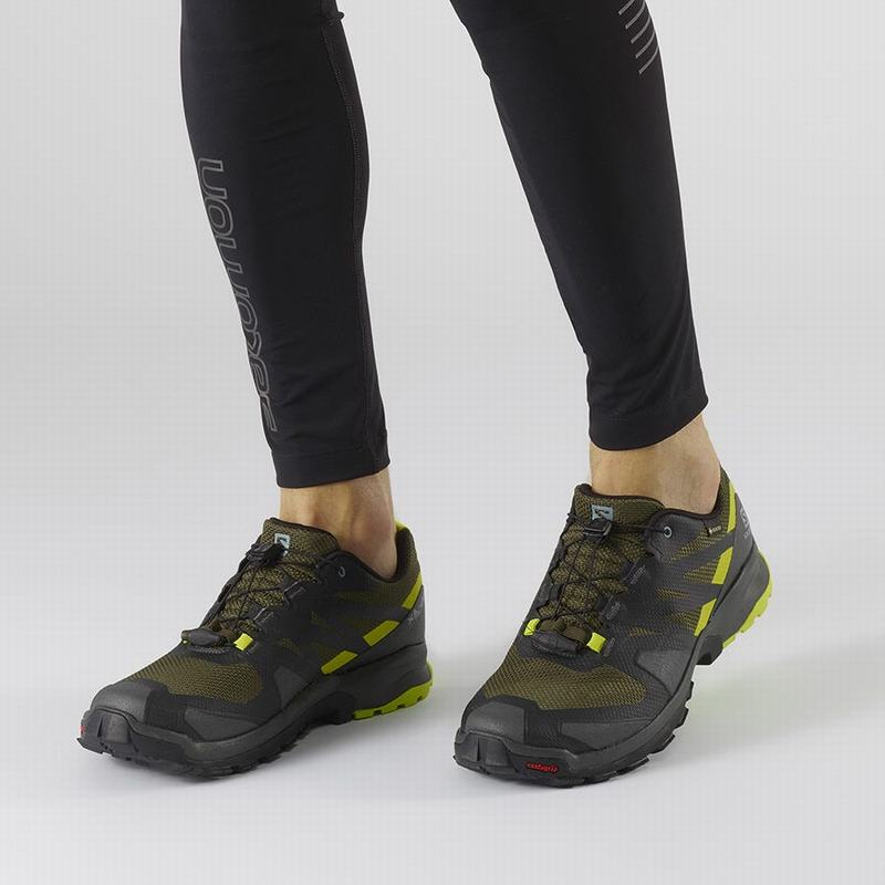 Men's Salomon XA ROGG GTX Hiking Shoes Olive / Light Yellow | RFOWIV-569
