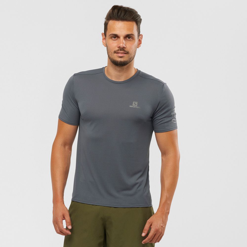 Men\'s Salomon XA TRAIL Short Sleeve T Shirts Dark Gery | SQHNTW-942