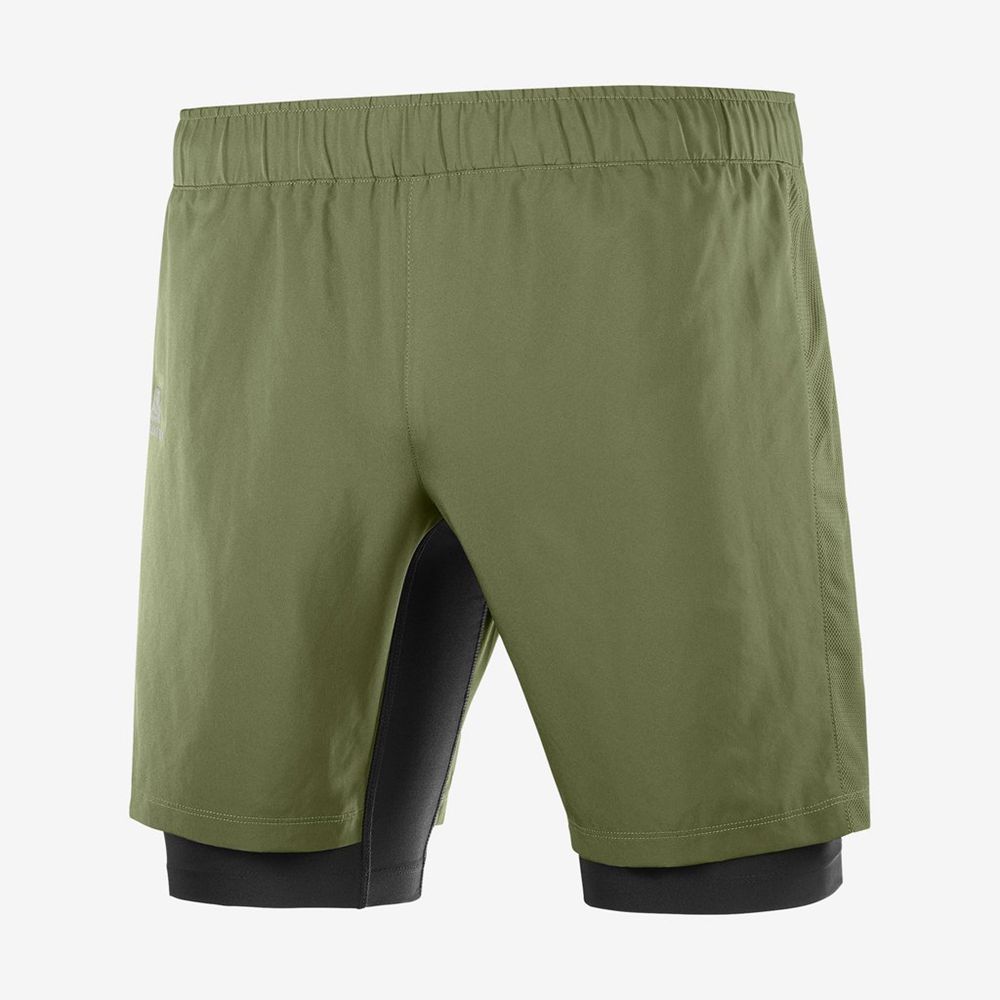 Men's Salomon XA TWINSKIN Shorts Olive | RWDNEQ-806