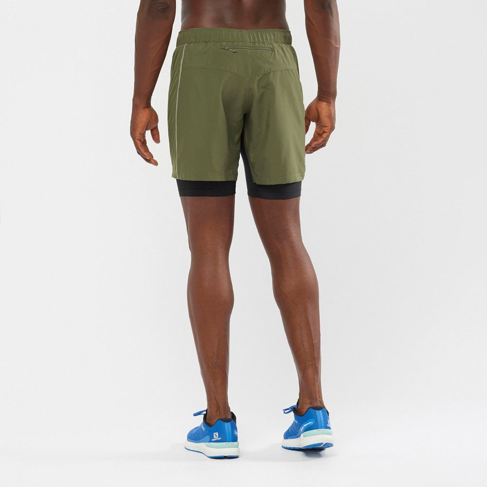 Men's Salomon XA TWINSKIN Shorts Olive | RWDNEQ-806