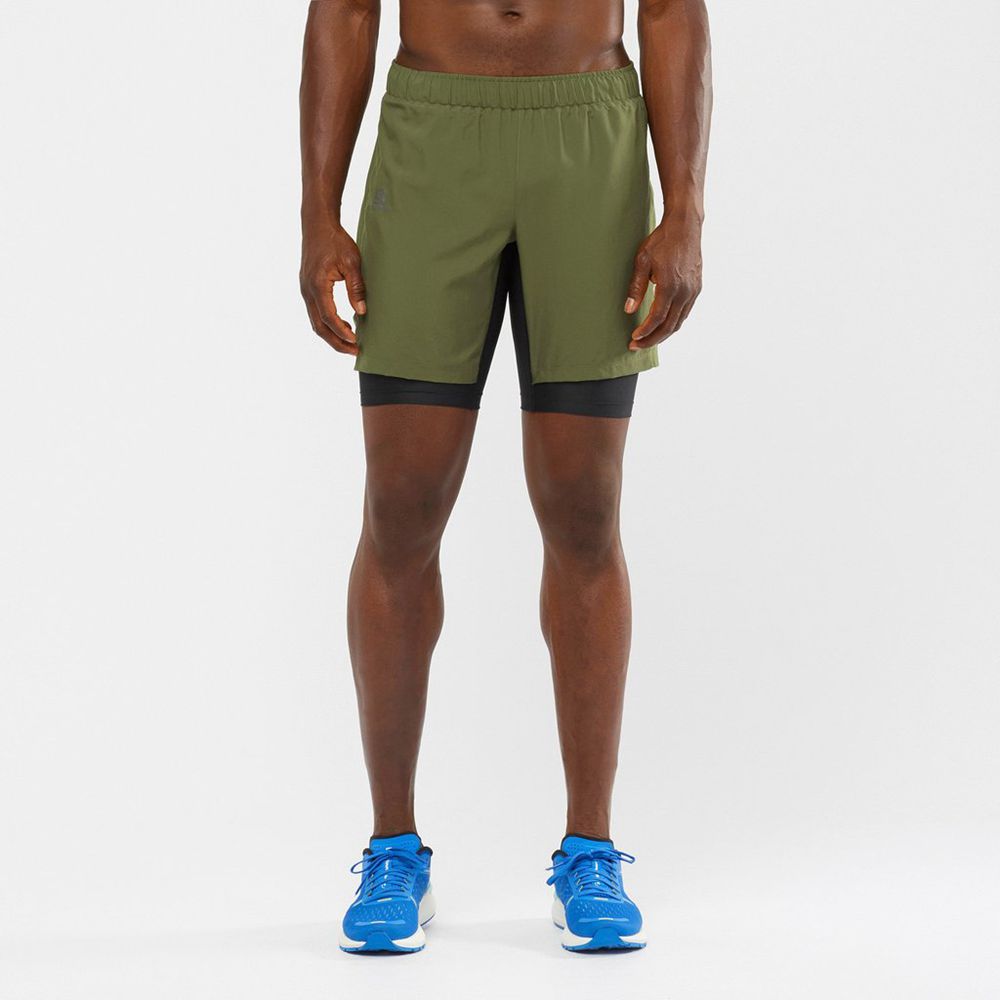 Men\'s Salomon XA TWINSKIN Shorts Olive | RWDNEQ-806