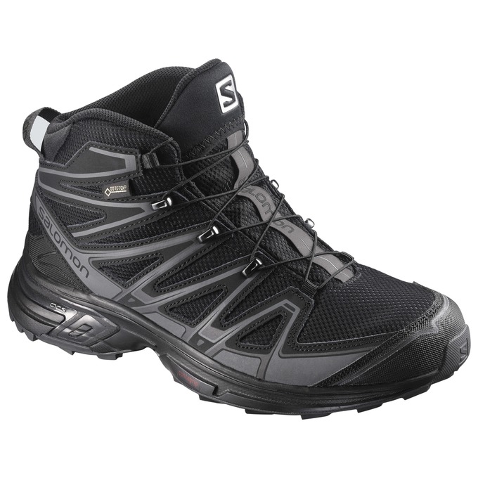 Men\'s Salomon X-CHASE MID GTX Hiking Shoes Black | AWBOTZ-734