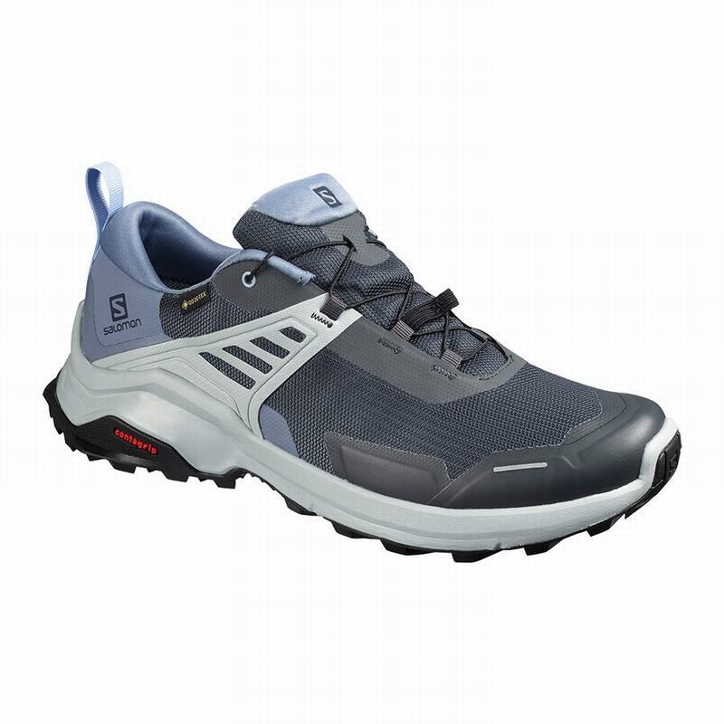 Men\'s Salomon X RAISE GORE-TEX Hiking Shoes Grey / Blue | HQJZIG-652