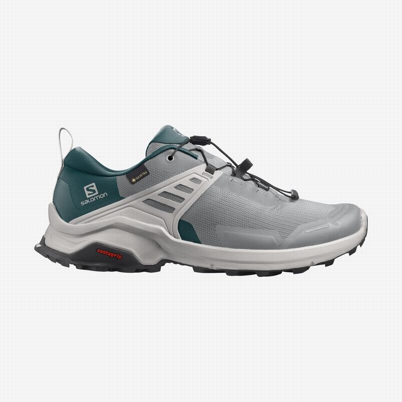 Men\'s Salomon X RAISE GORE-TEX Hiking Shoes Deep Grey / Turquoise | LKEOUD-703
