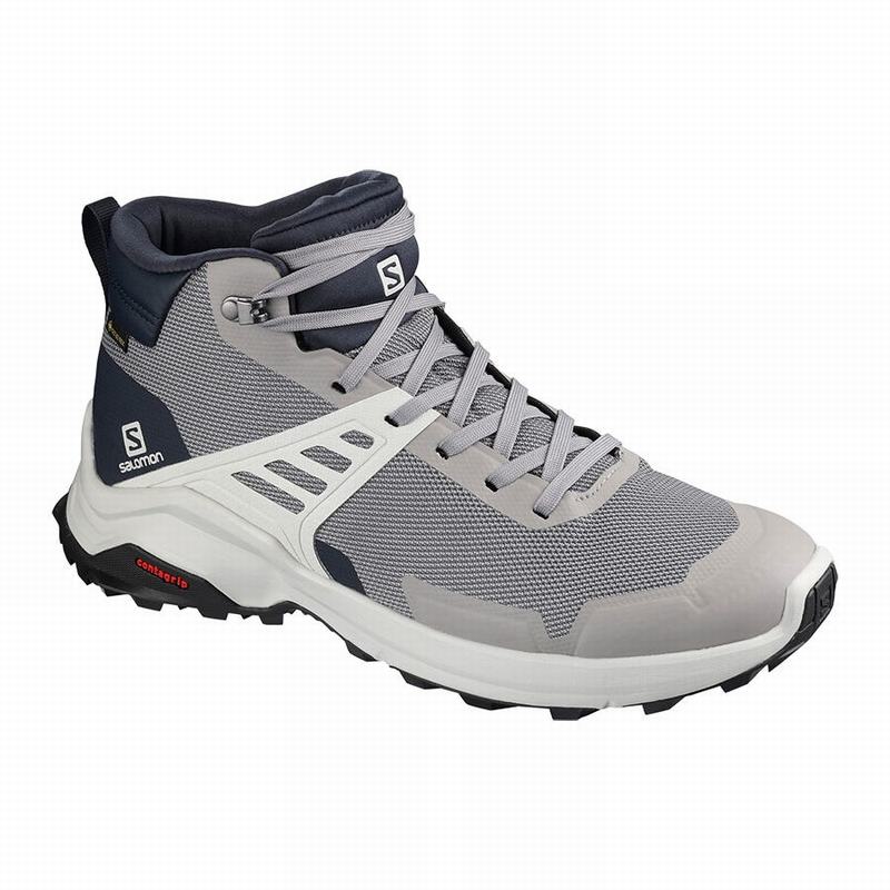 Men\'s Salomon X RAISE MID GORE-TEX Hiking Shoes Grey / Navy | DWRQAK-465