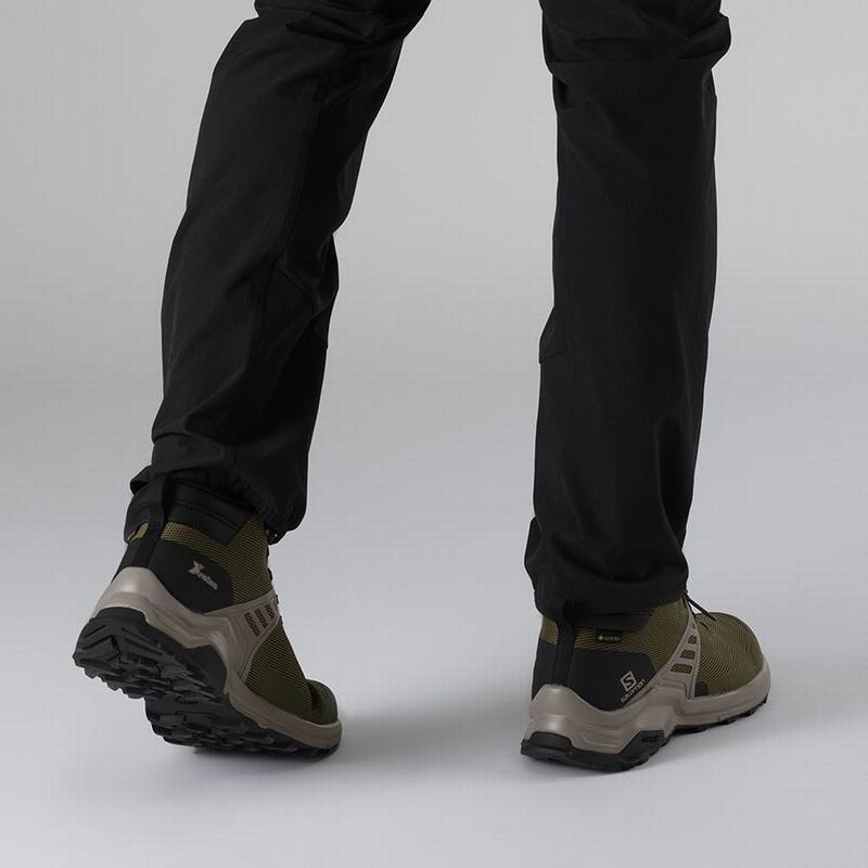 Men's Salomon X RAISE MID GORE-TEX Hiking Shoes Olive / Black | HVQCEA-467