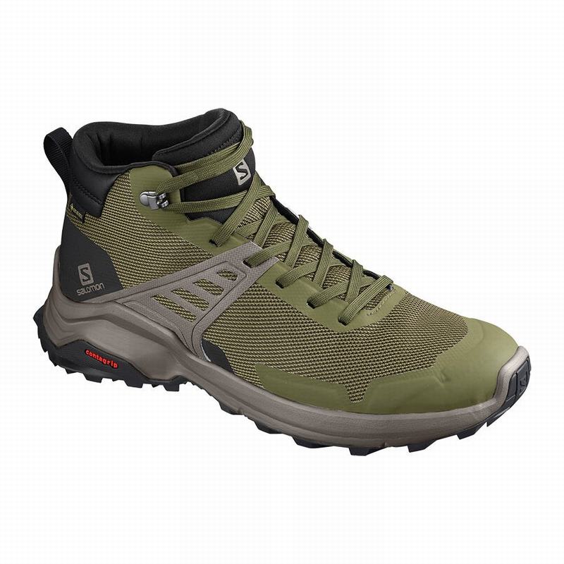 Men\'s Salomon X RAISE MID GORE-TEX Hiking Shoes Olive / Black | HVQCEA-467