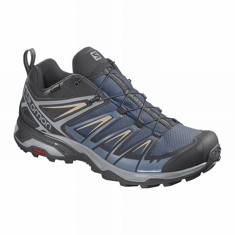 Men\'s Salomon X ULTRA 3 GORE-TEX Hiking Shoes Navy / Blue | XBTGDN-241