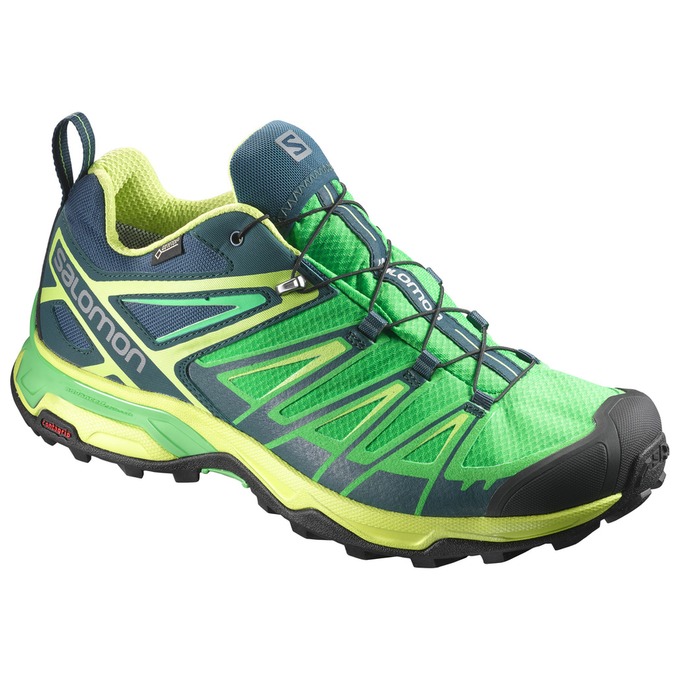 Men\'s Salomon X ULTRA 3 GTX Hiking Shoes Green / Black | FLHNVS-940