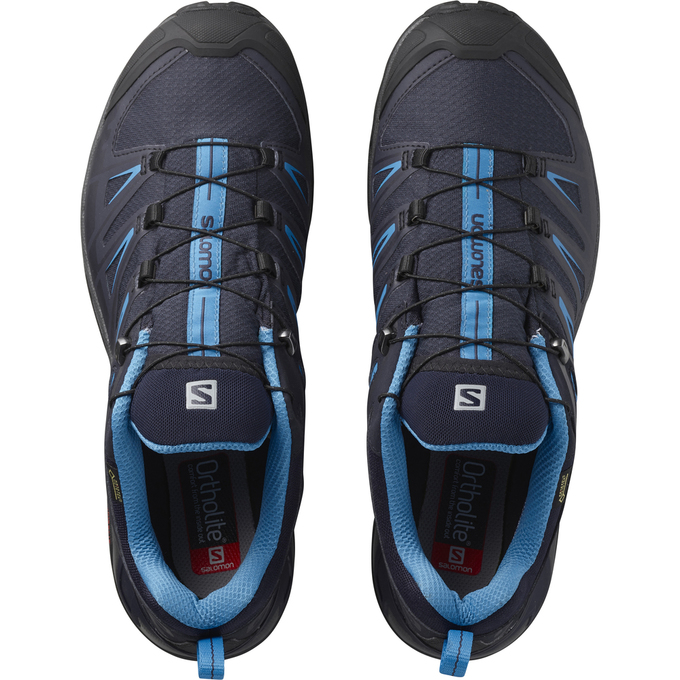 Men's Salomon X ULTRA 3 GTX Hiking Shoes Black / Blue | QBWNLM-810