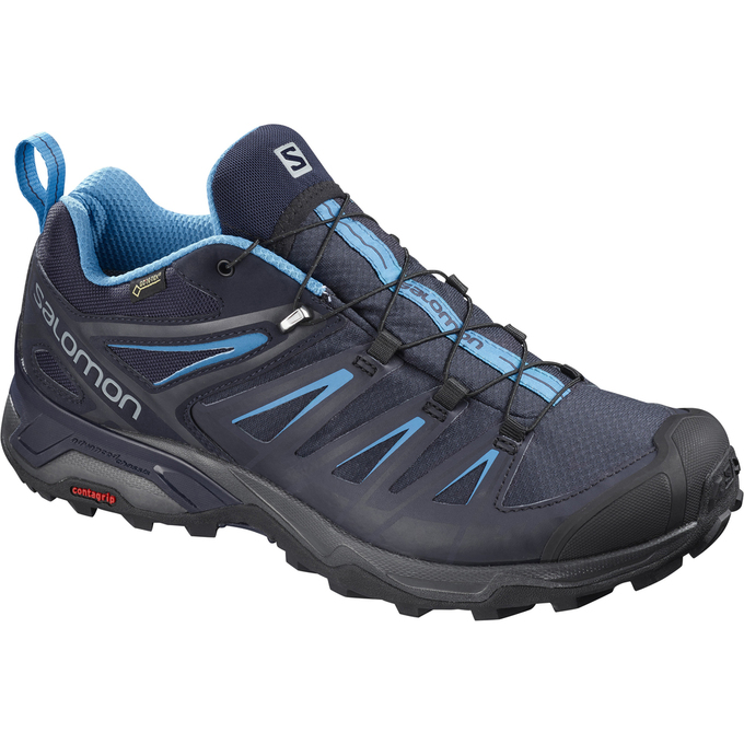 Men\'s Salomon X ULTRA 3 GTX Hiking Shoes Black / Blue | QBWNLM-810