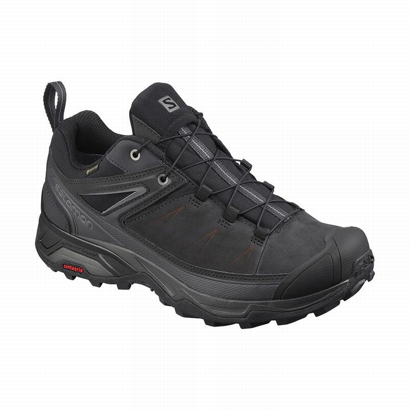 Men\'s Salomon X ULTRA 3 LEATHER GORE-TEX Hiking Shoes Black | NUEFMG-768