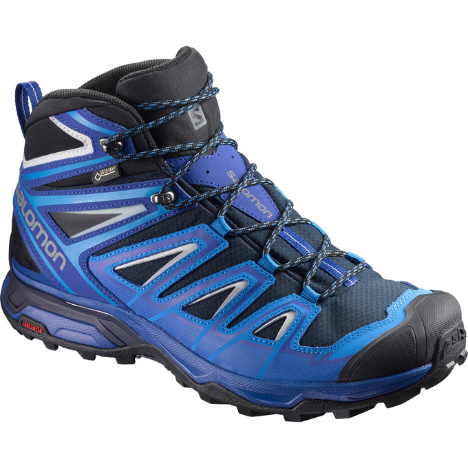 Men\'s Salomon X ULTRA 3 MID GTX Hiking Shoes Blue / Black | HSLKUI-605