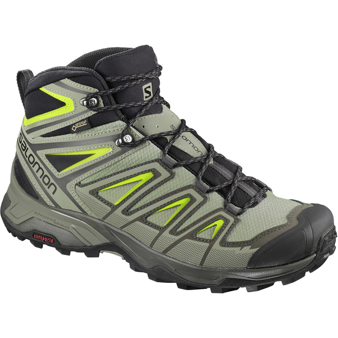 Men\'s Salomon X ULTRA 3 MID GTX Hiking Shoes Olive / Black | IZEBQH-423