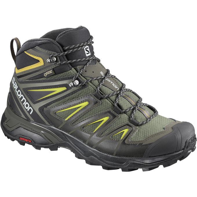 Men\'s Salomon X ULTRA 3 MID GTX Hiking Shoes Olive / Black | PCESLF-810