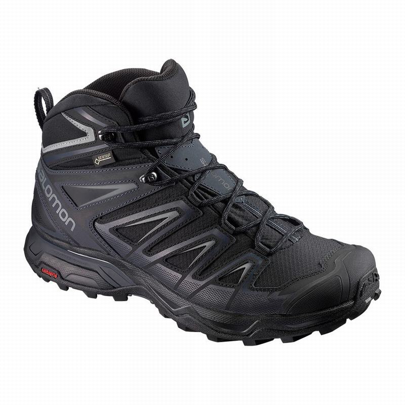 Men\'s Salomon X ULTRA 3 WIDE MID GORE-TEX Hiking Boots Black | ELWVFJ-247