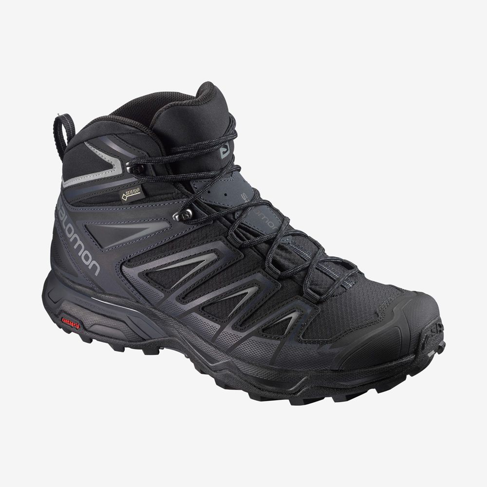 Men\'s Salomon X ULTRA 3 WIDE MID GORE-TEX Hiking Boots Black | QHNPJT-316