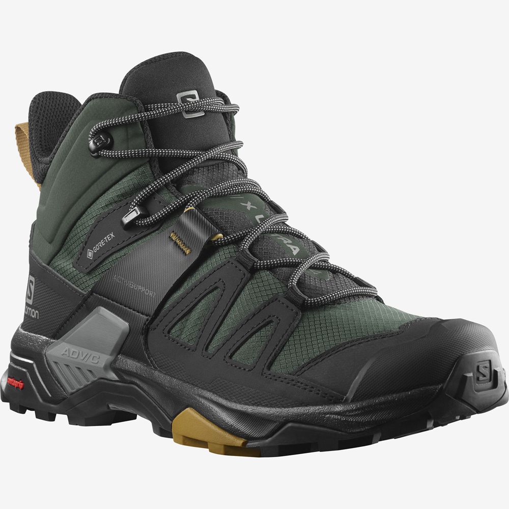 Men's Salomon X ULTRA 4 MID GORE-TEX Hiking Boots Green | KXARVM-176