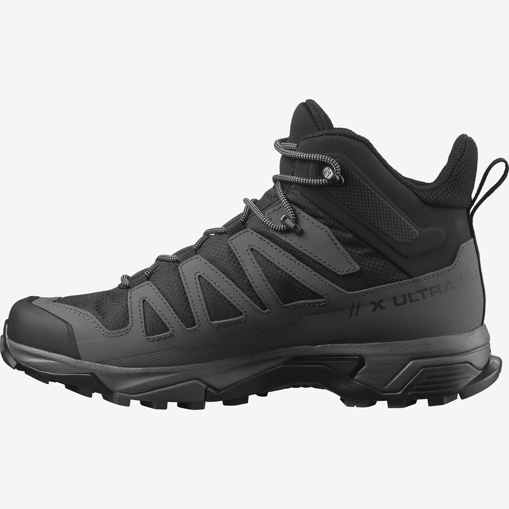 Men's Salomon X ULTRA 4 MID WIDE GORE-TEX Hiking Boots Black | FKBHMP-349