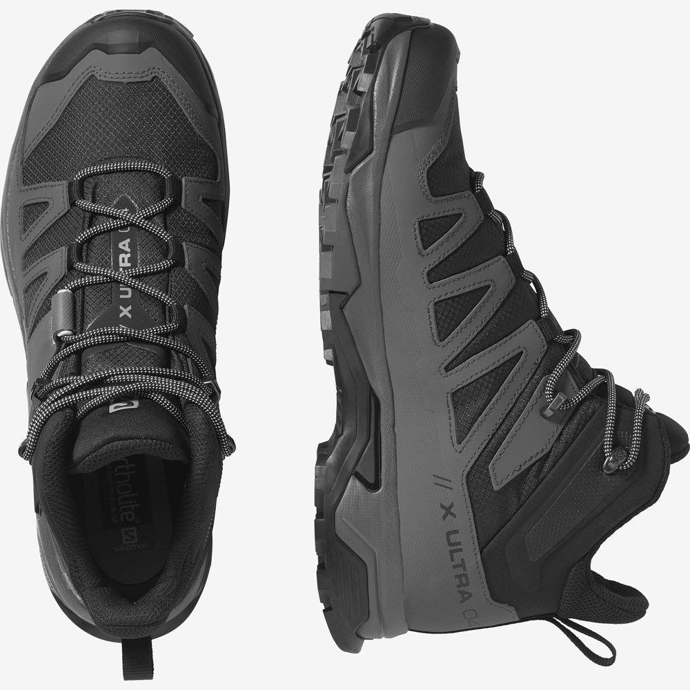 Men's Salomon X ULTRA 4 MID WIDE GORE-TEX Hiking Boots Black | FKBHMP-349