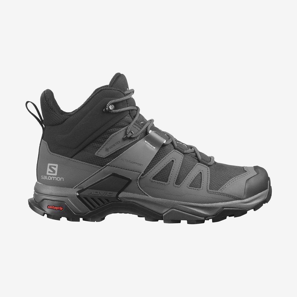 Men\'s Salomon X ULTRA 4 MID WIDE GORE-TEX Hiking Boots Black | FKBHMP-349