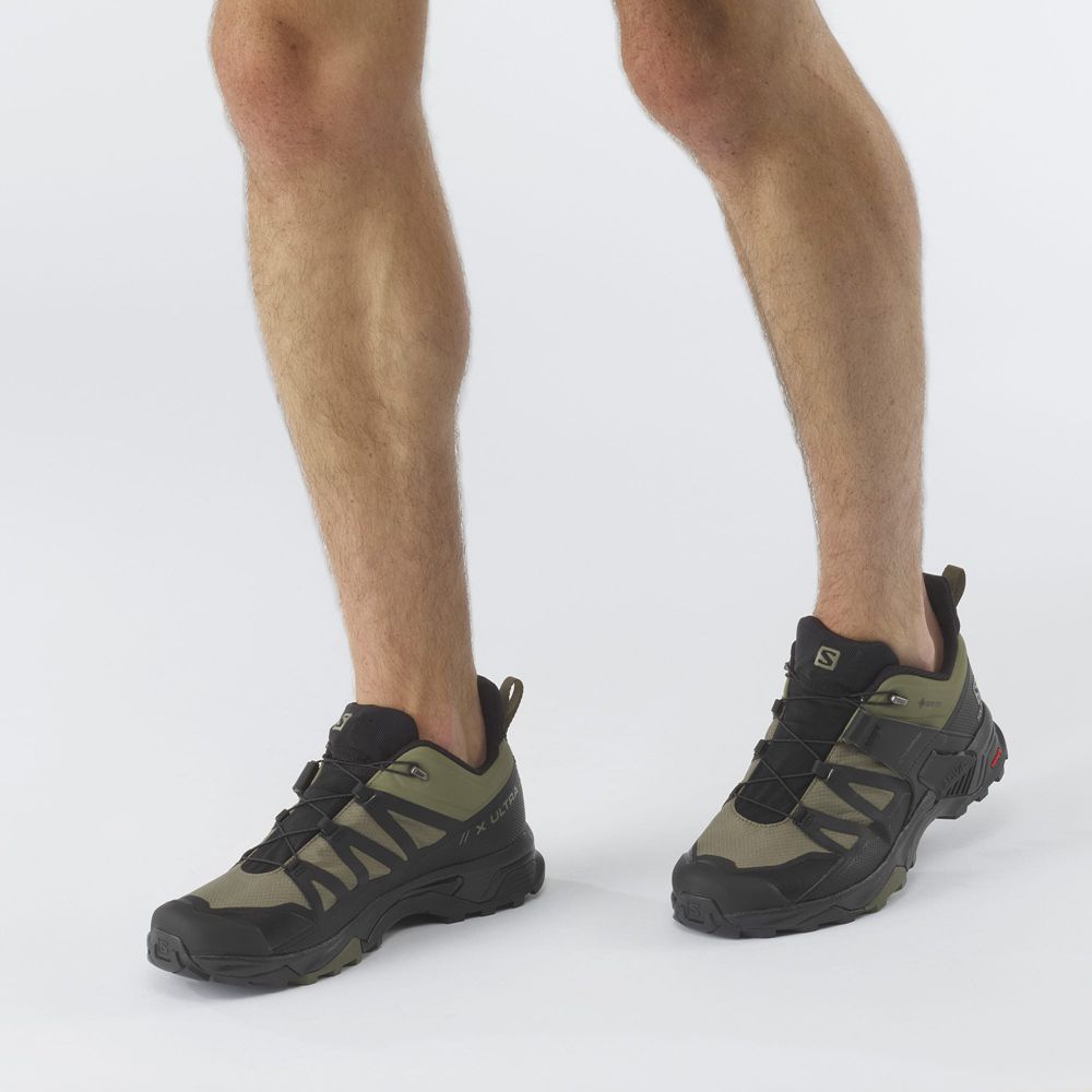 Men's Salomon X ULTRA 4 WIDE GORE-TEX Hiking Shoes Green | RJSFWK-197