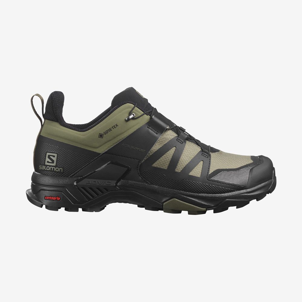 Men\'s Salomon X ULTRA 4 WIDE GORE-TEX Hiking Shoes Green | RJSFWK-197