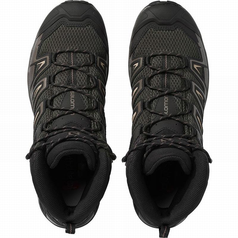 Men's Salomon X ULTRA MID 3 AERO Hiking Boots Olive / Black | ACJLIW-756