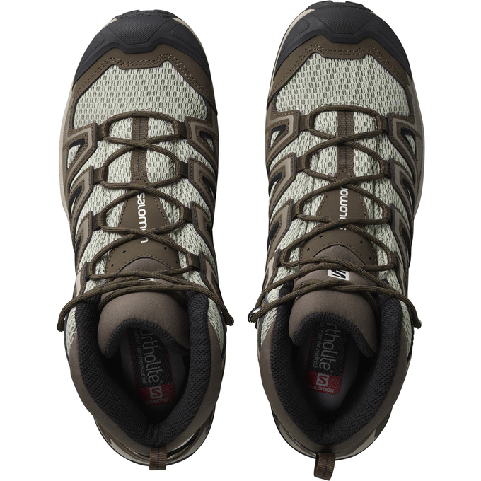 Men's Salomon X ULTRA MID 3 AERO Hiking Shoes Olive / Black | AJYLQP-463