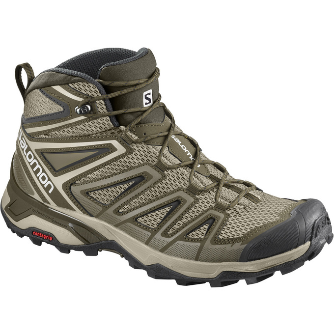 Men\'s Salomon X ULTRA MID 3 AERO Hiking Shoes Olive / Black | AJYLQP-463