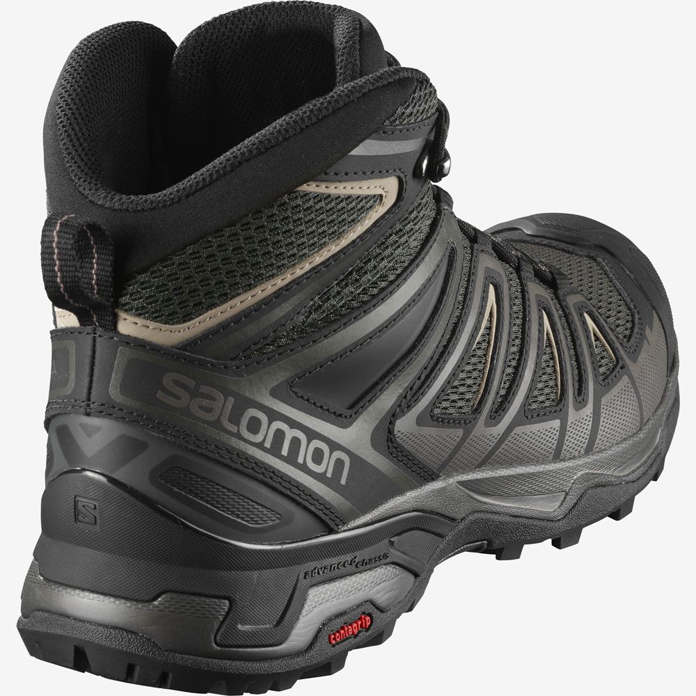 Men's Salomon X ULTRA MID 3 AERO Hiking Boots Black | BKZXIN-376