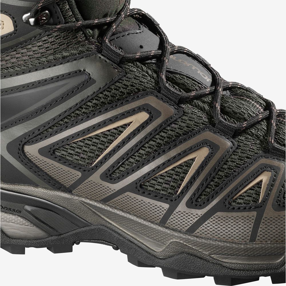 Men's Salomon X ULTRA MID 3 AERO Hiking Boots Black | BKZXIN-376