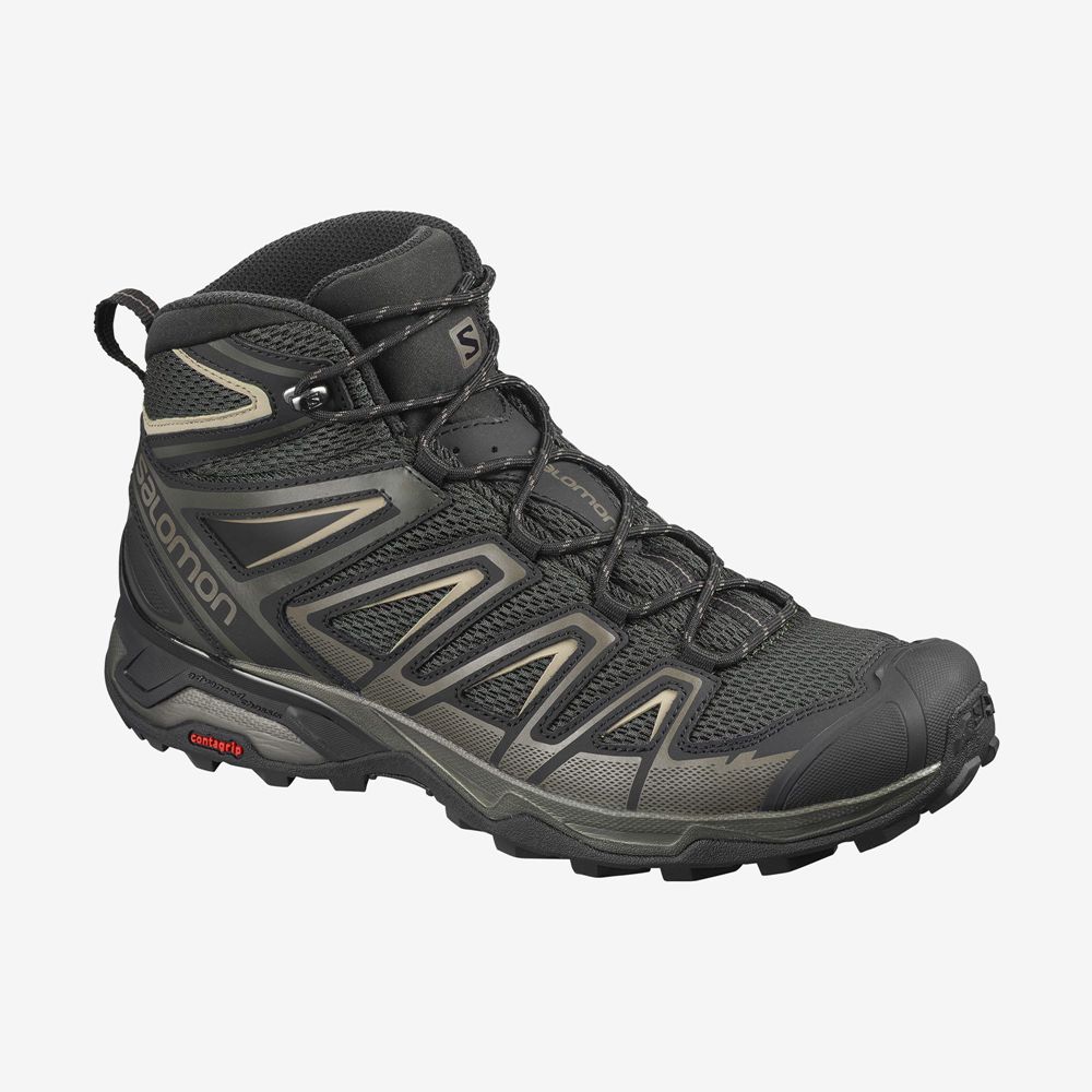 Men\'s Salomon X ULTRA MID 3 AERO Hiking Boots Black | BKZXIN-376