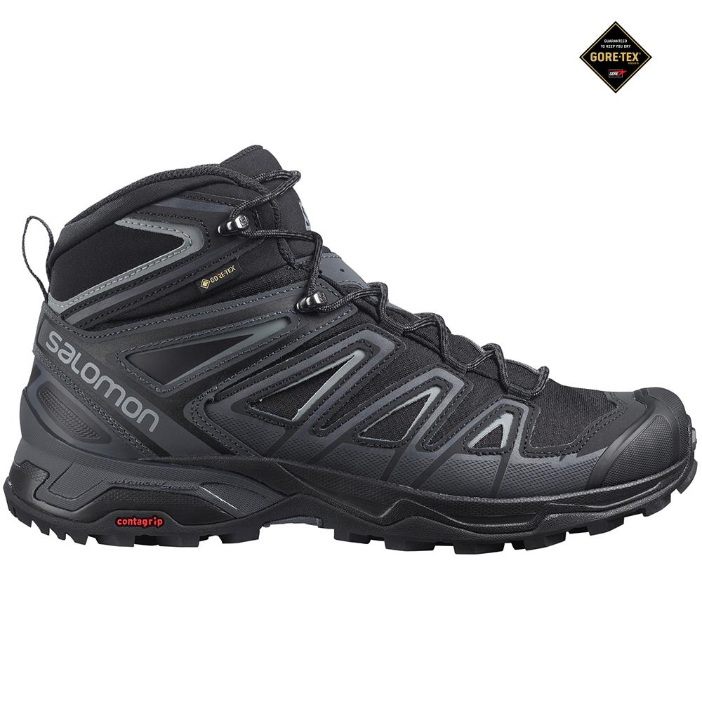 Men\'s Salomon X ULTRA MID 3 GTX Hiking Boots Black | GFCAPV-214