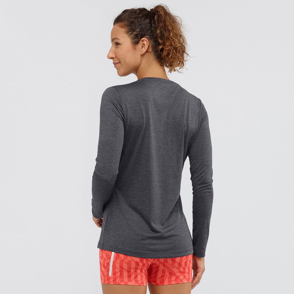 Women's Salomon AGILE Long Sleeve T Shirts Black | CIKGAF-394