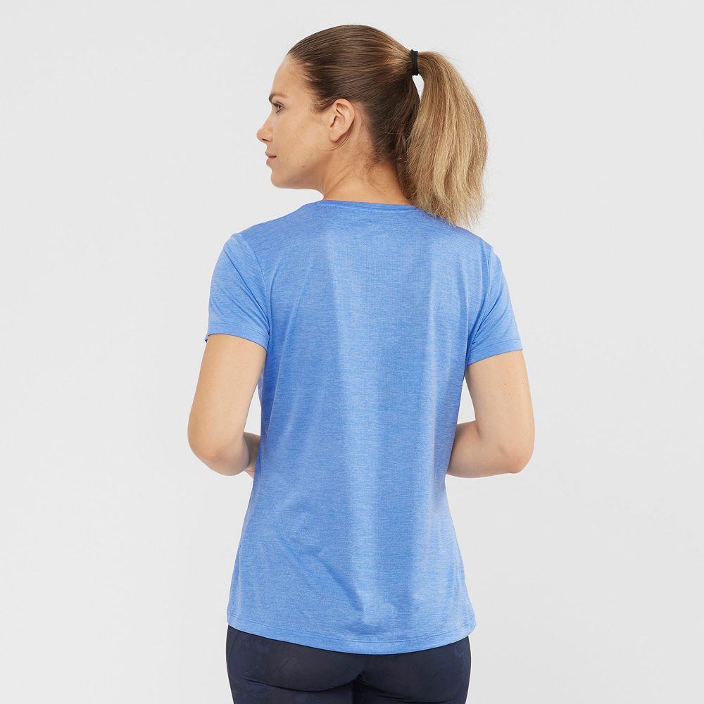 Women's Salomon AGILE Road Running Short Sleeve T Shirts Blue | JCAYKV-294