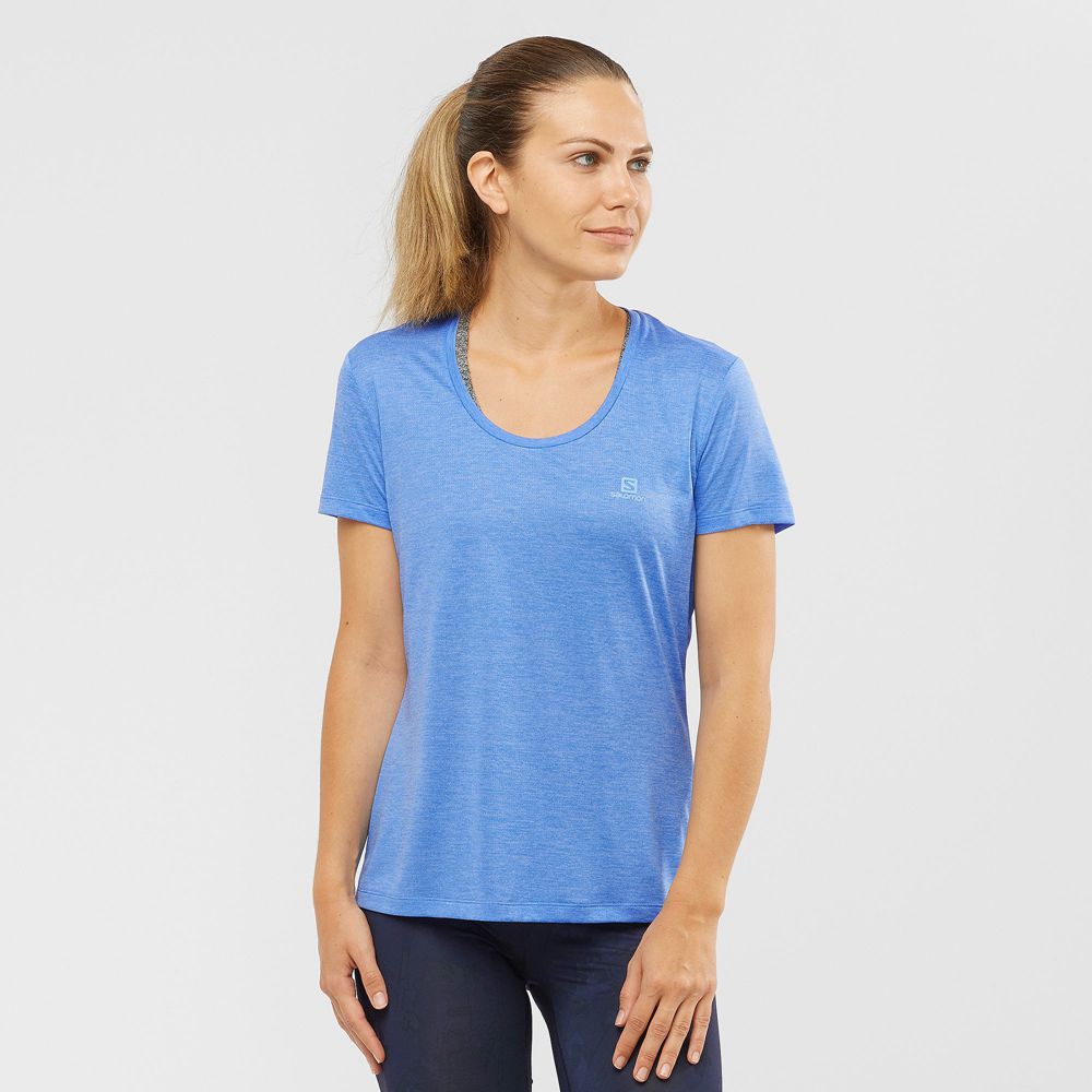 Women\'s Salomon AGILE Road Running Short Sleeve T Shirts Blue | JCAYKV-294