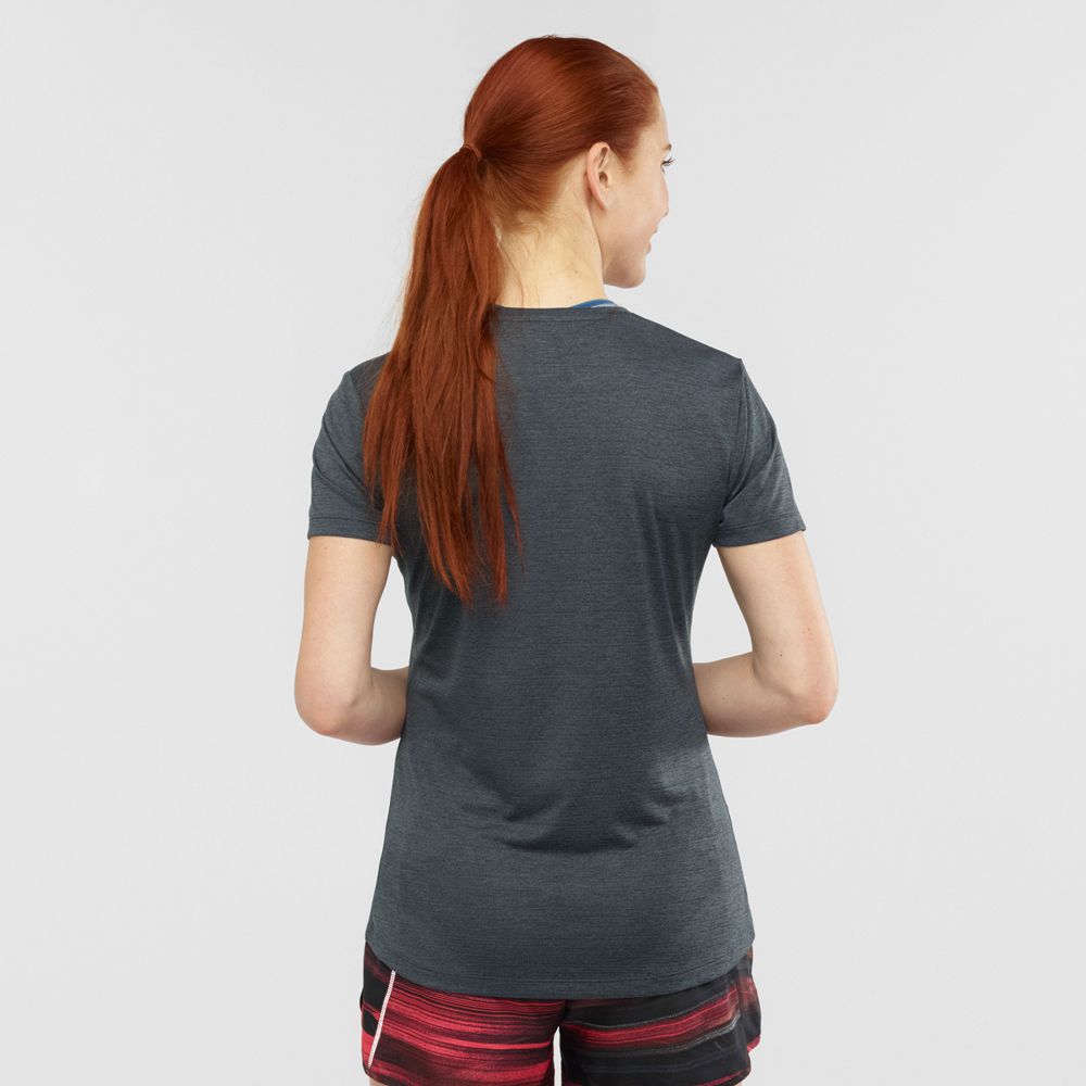 Women's Salomon AGILE Road Running Short Sleeve T Shirts Black | KDQVJG-406