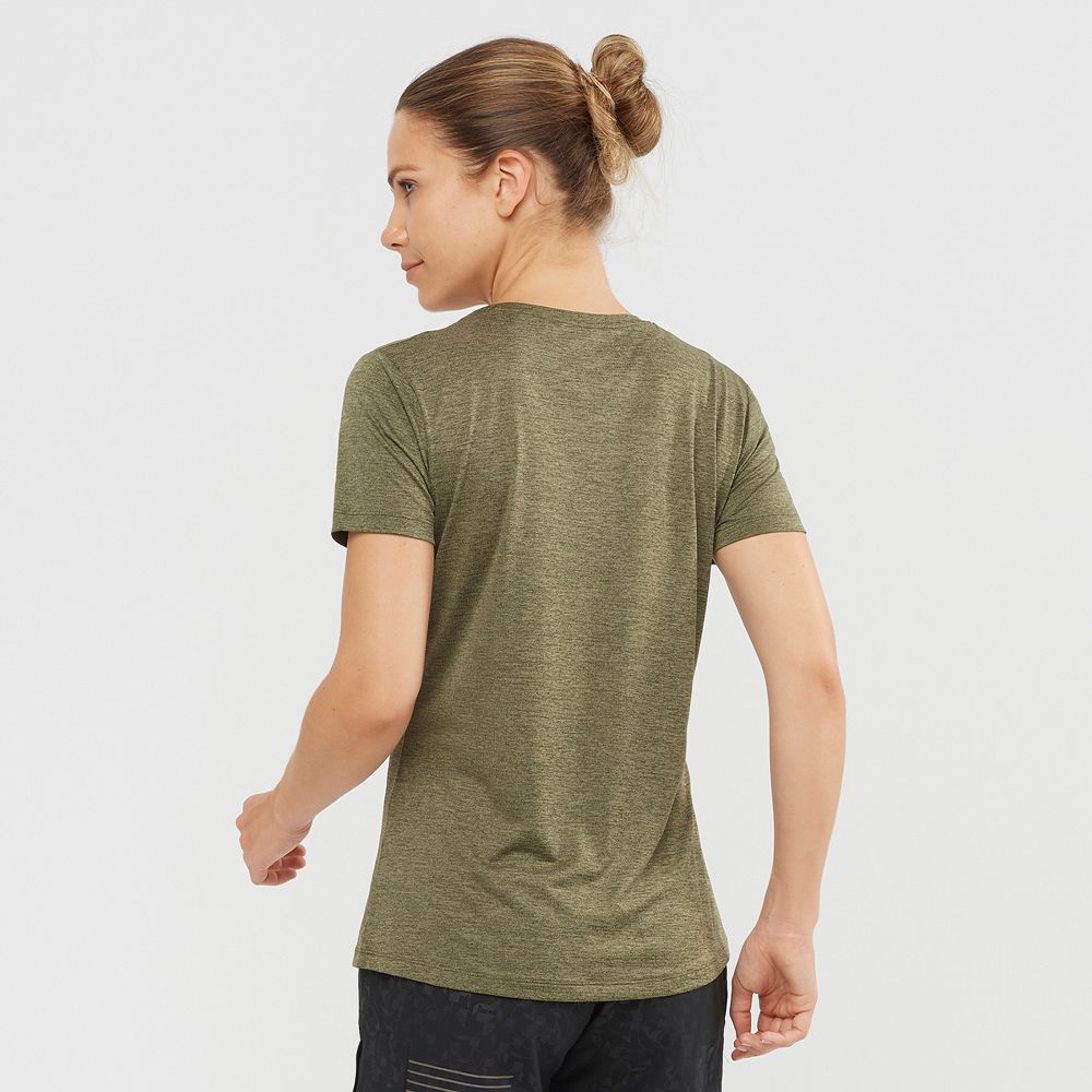 Women's Salomon AGILE Road Running Short Sleeve T Shirts Olive | PYVTUM-148