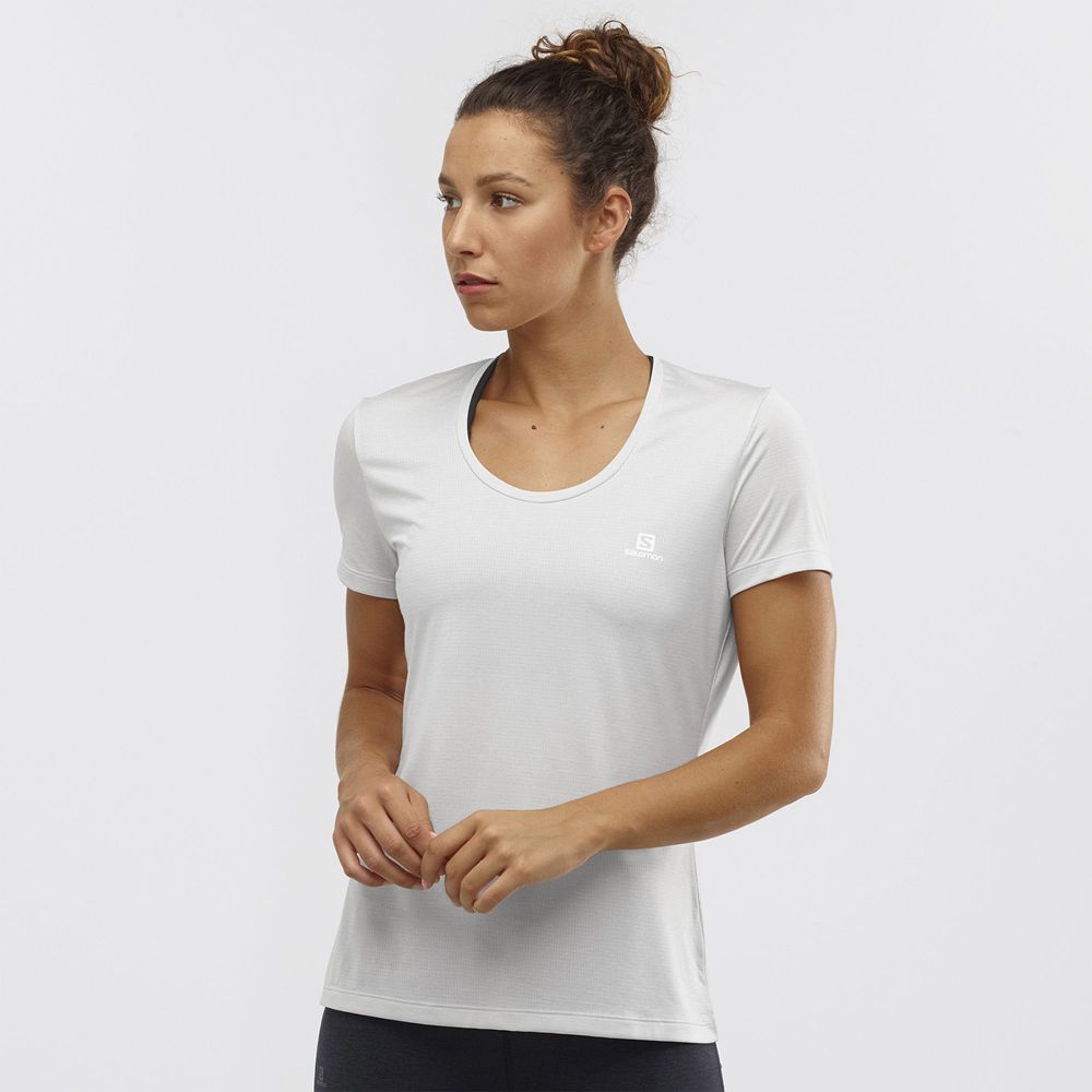 Women\'s Salomon AGILE Road Running Short Sleeve T Shirts Light Grey | YOSTDW-613
