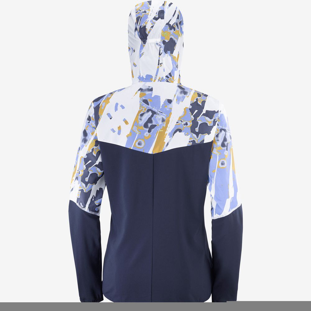 Women's Salomon AGILE WIND Jackets Navy / White | RZXCVE-182