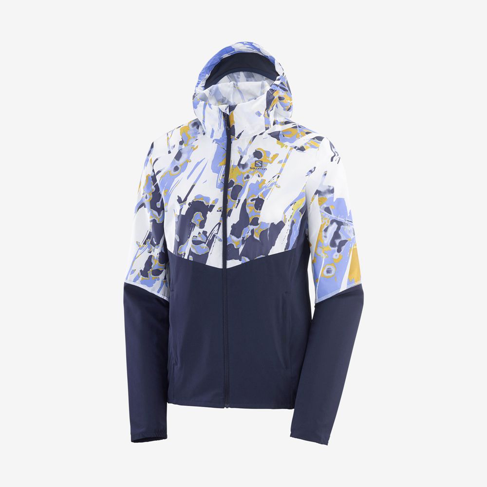 Women's Salomon AGILE WIND Jackets Navy / White | RZXCVE-182