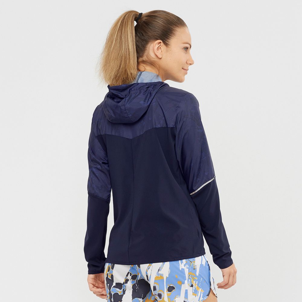 Women's Salomon AGILE WIND Jackets Navy | XLMIKV-827