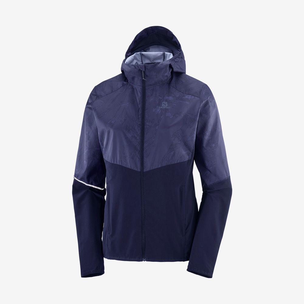 Women's Salomon AGILE WIND Jackets Navy | XLMIKV-827