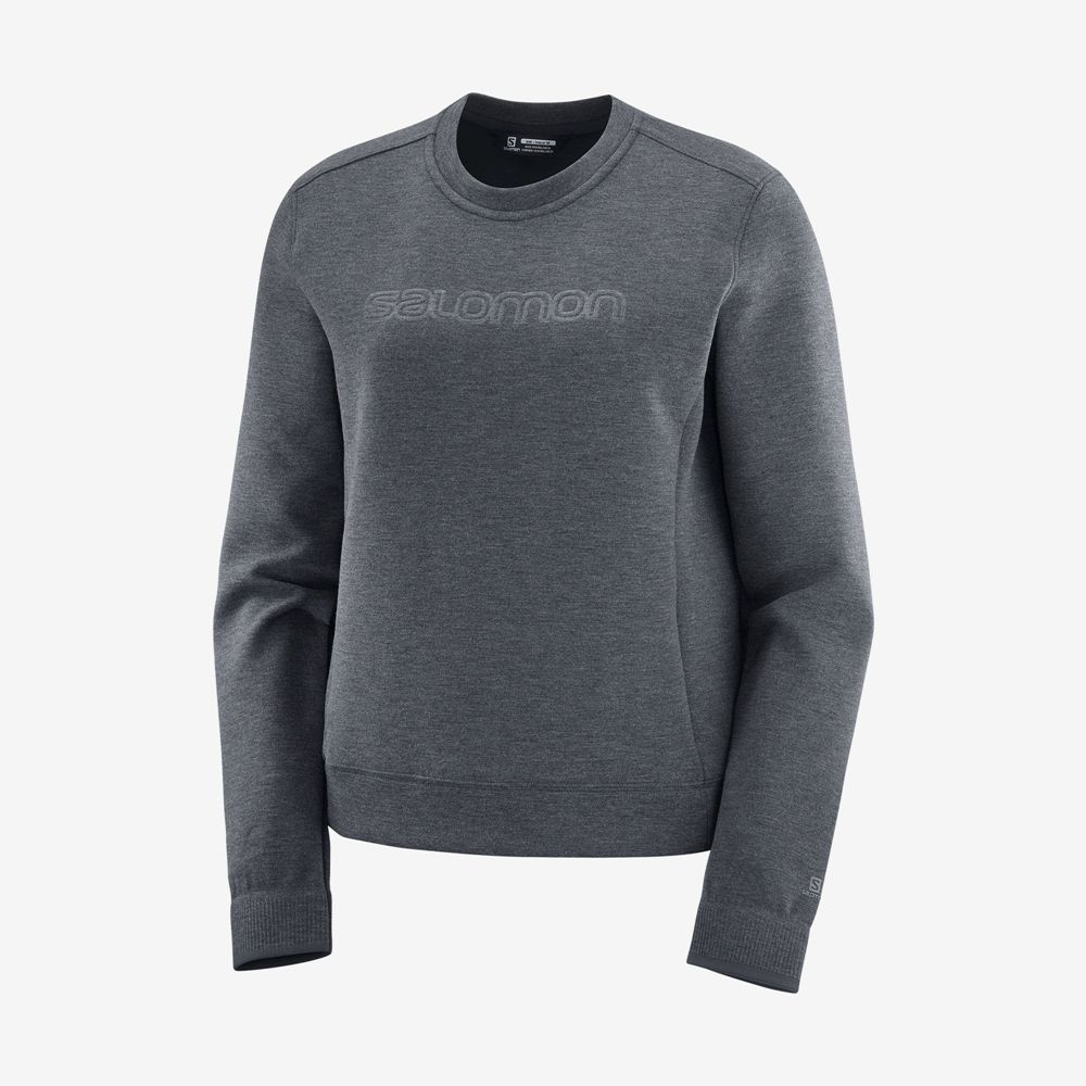 Women's Salomon COMET CREW NECK PULL W Midlayers Dark Grey | BZKEYF-849