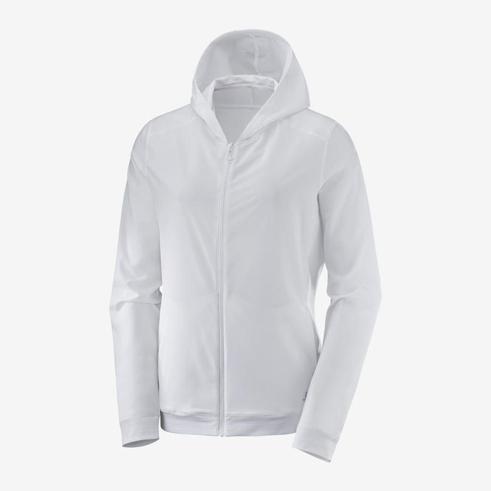 Women's Salomon COMET FULL-ZIP HOODED Midlayers White | BOYMWH-906