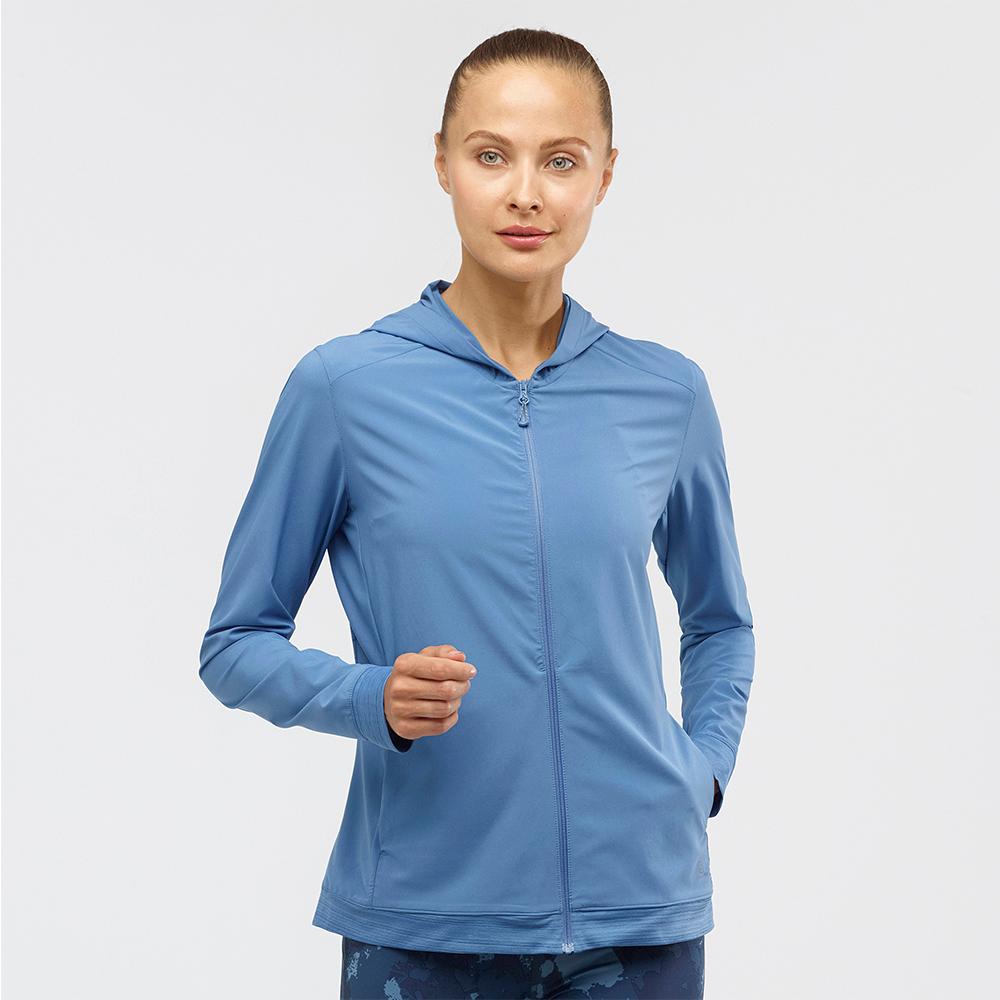 Women's Salomon COMET FZ W Hoodie Blue | BJVPCF-350